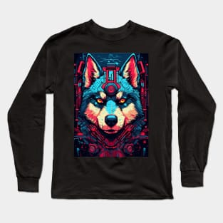 Cyberpunk Futuristic Mecha Siberian Husky Dog Breed Long Sleeve T-Shirt